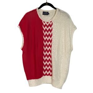 Vintage Knit Red White Geometric Coogi Like Designer 1980s 70s Sweater Vest‎